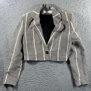 IRO Paris Dupa Striped Cropped Blazer Jacket Womens FR 36 US XS Gray White Linen